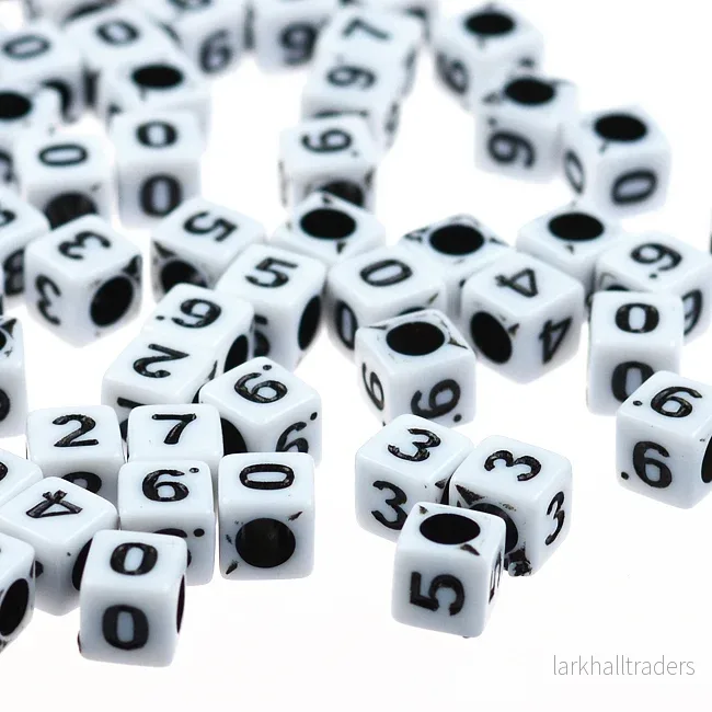 Sifferpärlor kub, vita, 6mm, mixade