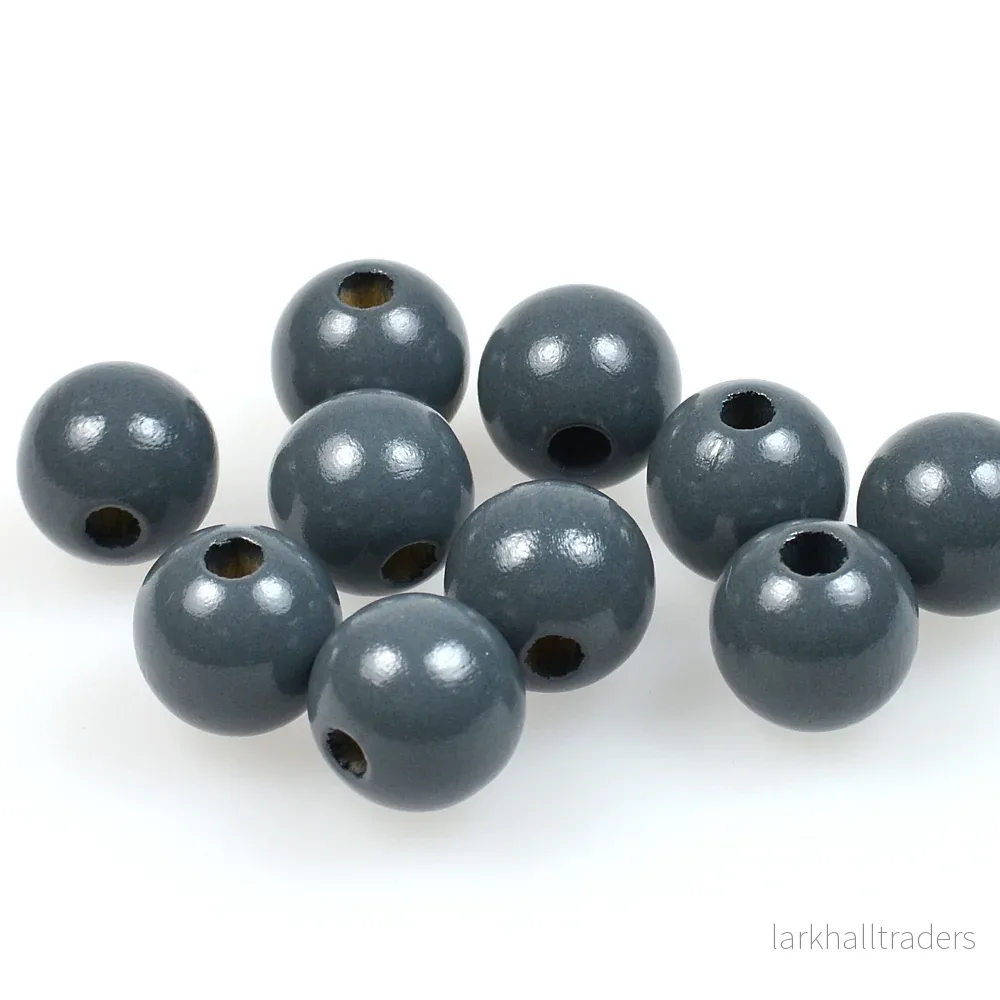 Träpärlor, 12mm, mörkgrå, 35st Träpärlor, 12mm, mörkgrå, 35st