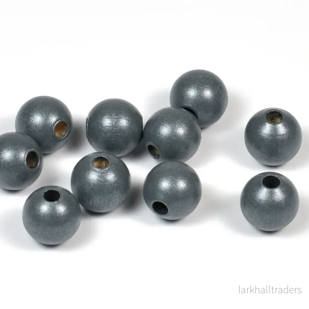 Träpärlor, 10mm, shiny-mörkgrå, 50st