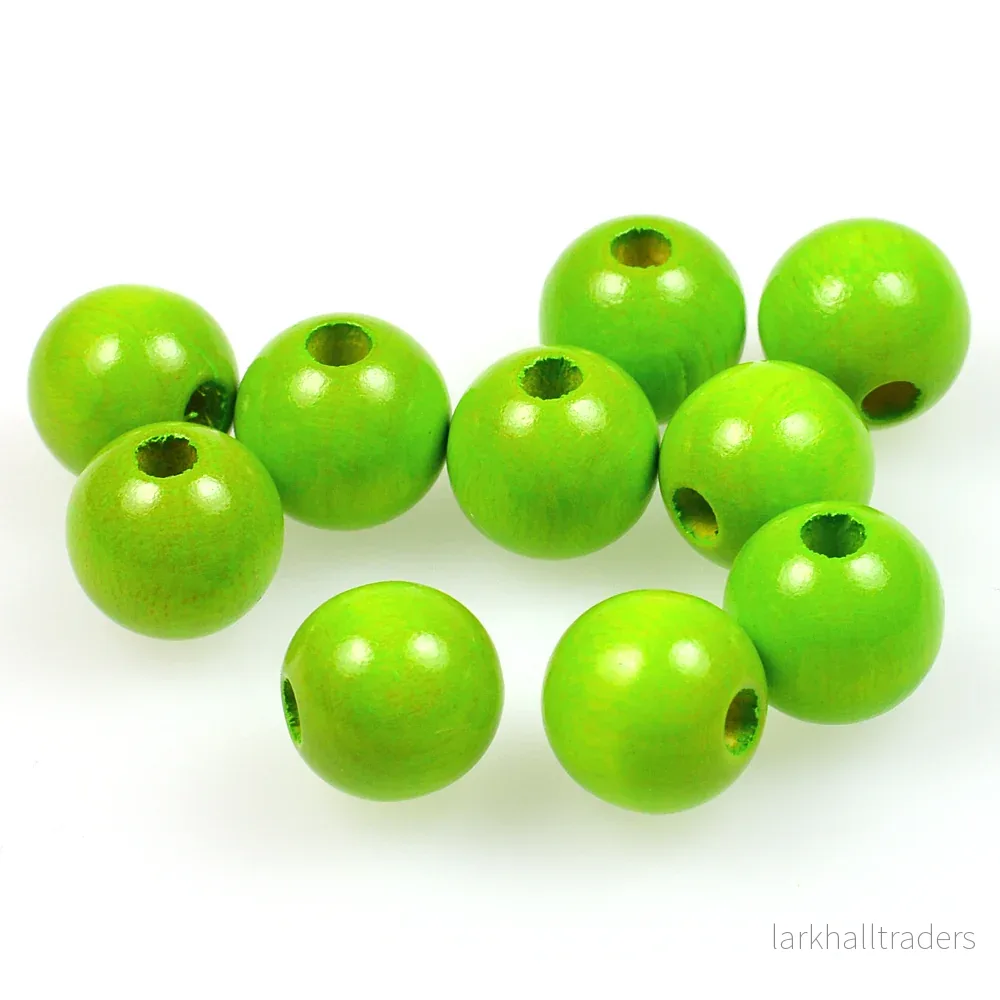 Träpärlor, 12mm, ljusgrön, 35st