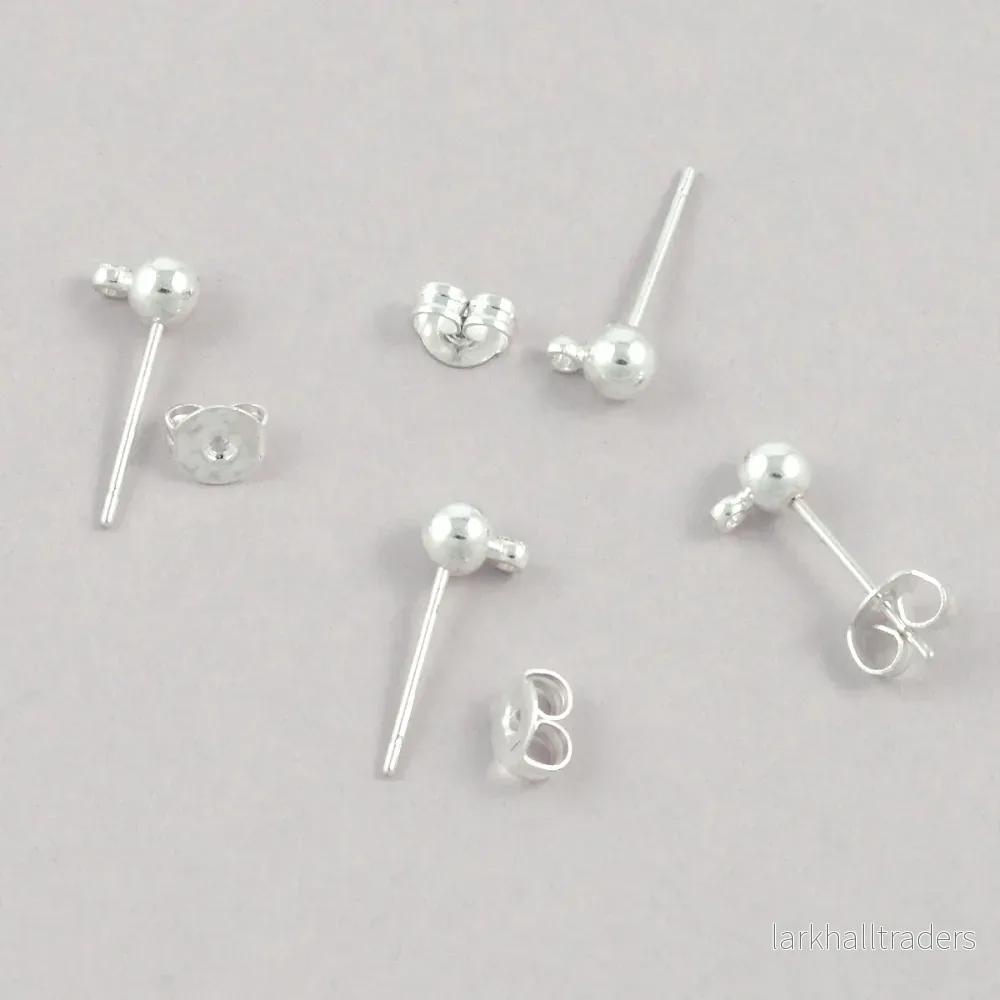 Öronstift med kula, silver, 4st