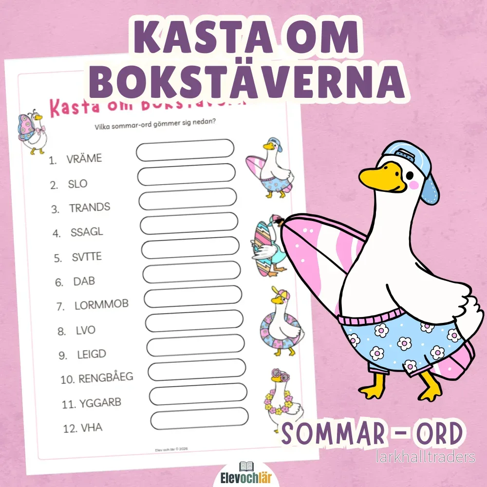 Kasta om bokstäverna. Sommar-ord + facit Kasta om bokstäverna. Sommar-ord + facit