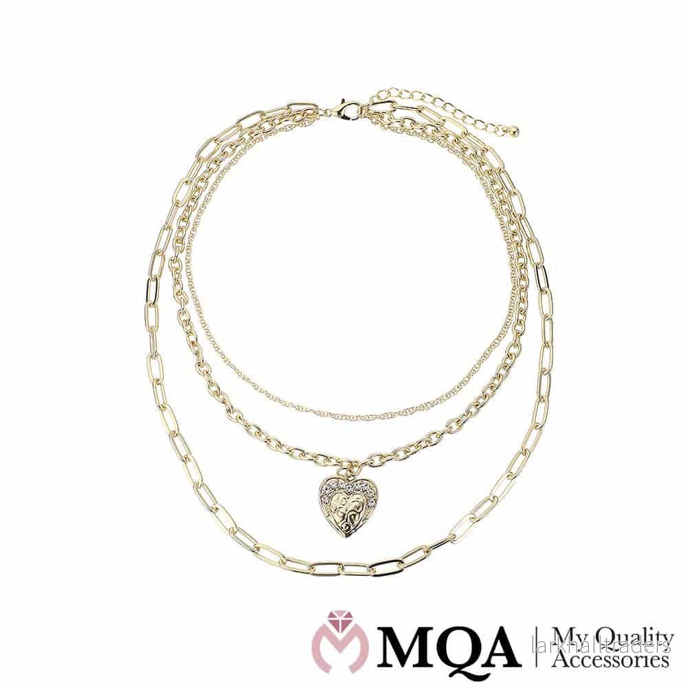 Halsband, dubbel, guldfärgad, hjärthänge, justerbar Halsband, dubbel, guldfärgad, hjärthänge, justerbar