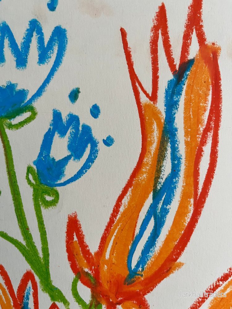 Whimsical Florals, Orange, Röd och Blå, A3, Original Målning - Bild 2