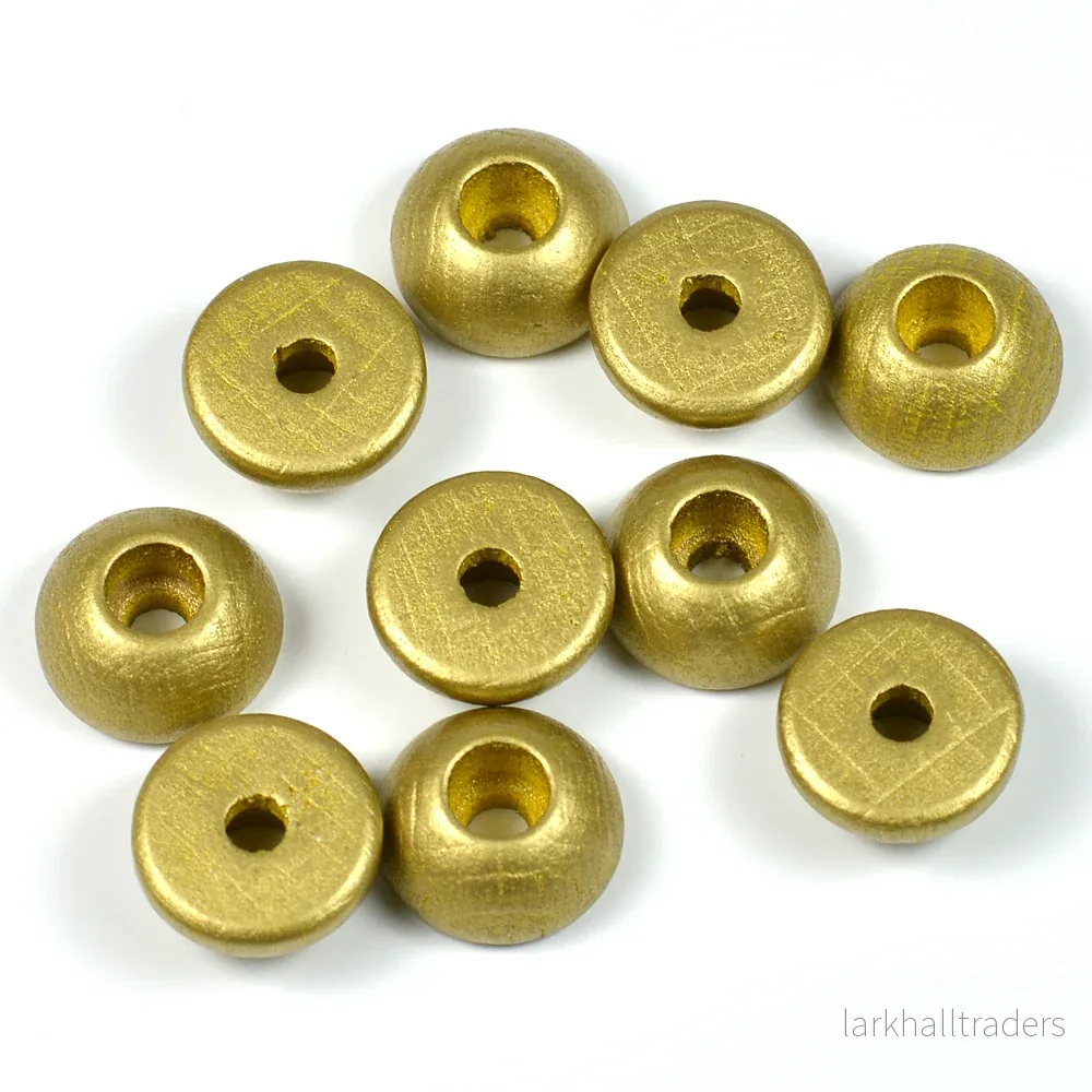 Halvpärlor i trä, guld, 12st Halvpärlor i trä, guld, 12st