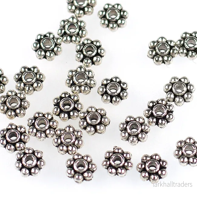 Mellandelar, daisy, antiksilver, 6mm, 100st Mellandelar, daisy, antiksilver, 6mm, 100st