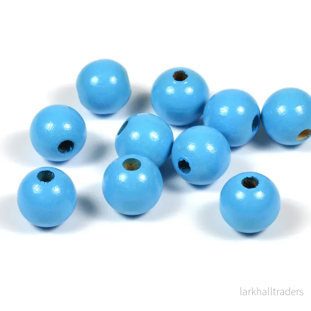 Träpärlor, 10mm, himmelsblå, 50st