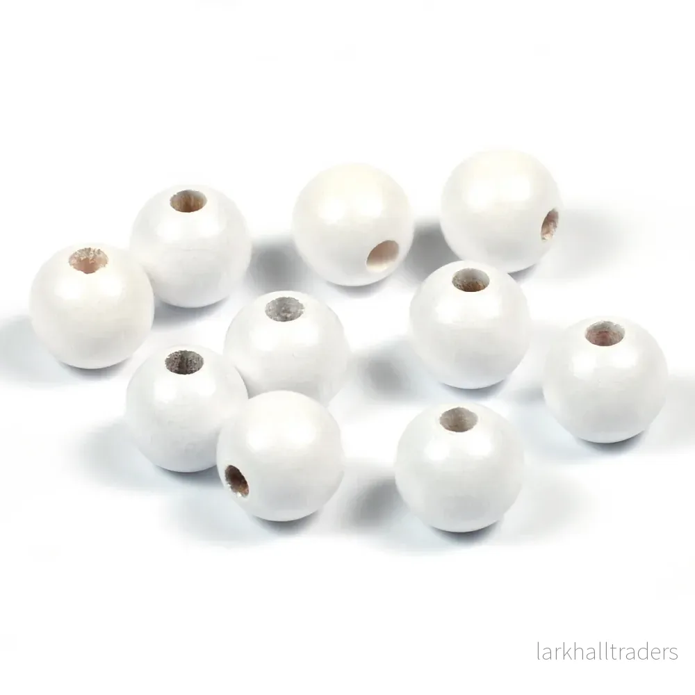 Träpärlor, 10mm, shiny-vit, 50st