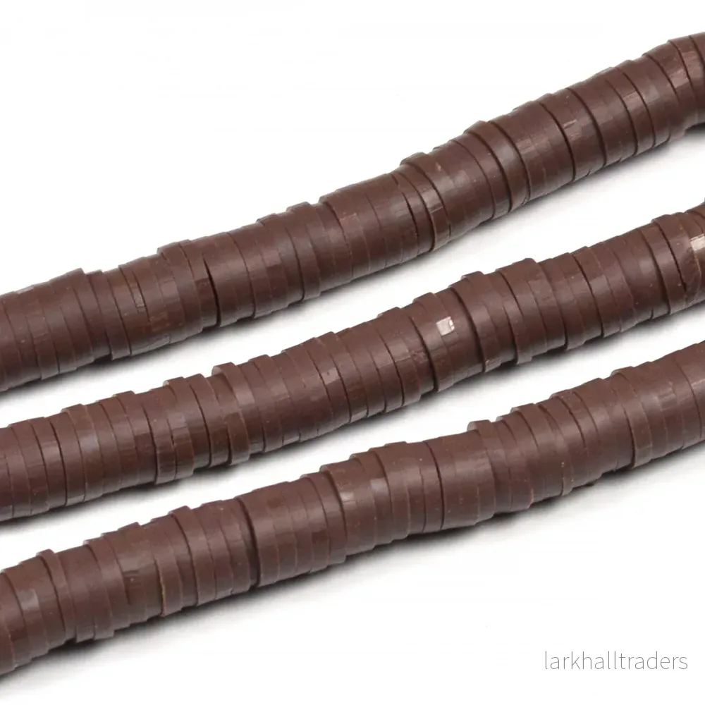 Heishi pärlor, chokladbrun, 6x1mm