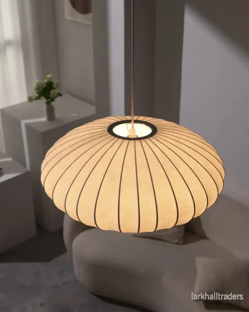 Rund taklampa i textil med skandinavisk design - Bild 3