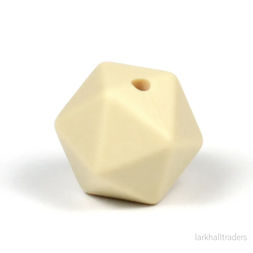 Kantig silikonpärla, beige, 16mm