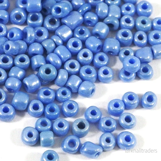 Seed Beads, 4mm, lustered kornblå, 30g