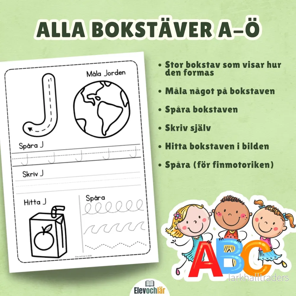 Spåra alfabetet A-Ö. 29 arbetsblad med versaler. Måla, spåra bokstäver, skriv själv, hitta bokstaven. - Bild 2