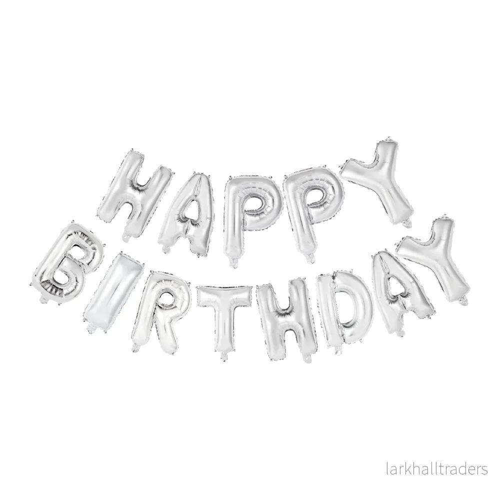 Folieballong, girlang happy birthday silver