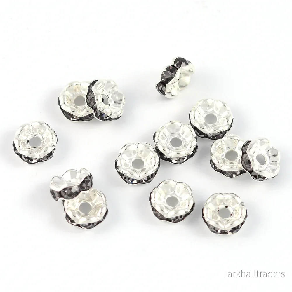 Eleganta rondeller med strass, silver-grå, 6mm, 20st Eleganta rondeller med strass, silver-grå, 6mm, 20st