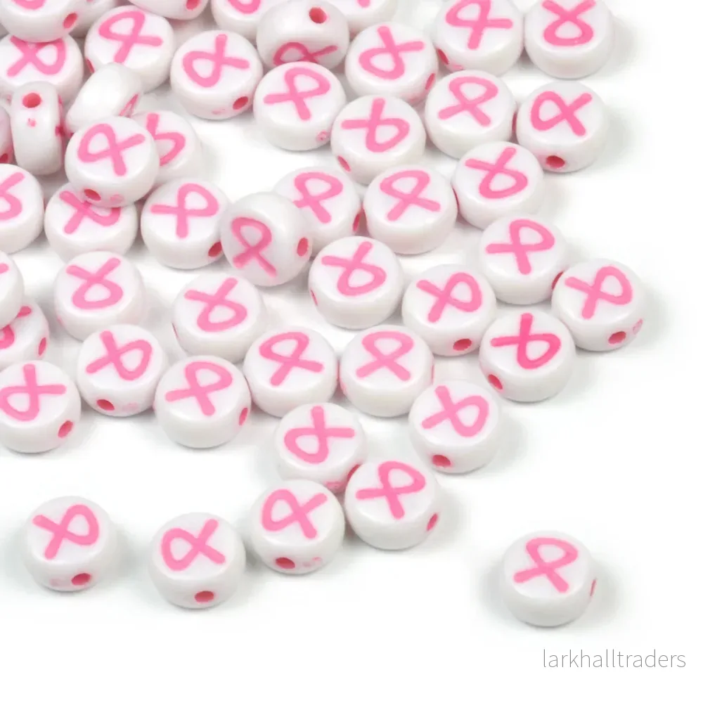 Akrylpärlor med rosa awareness symbol, 100st