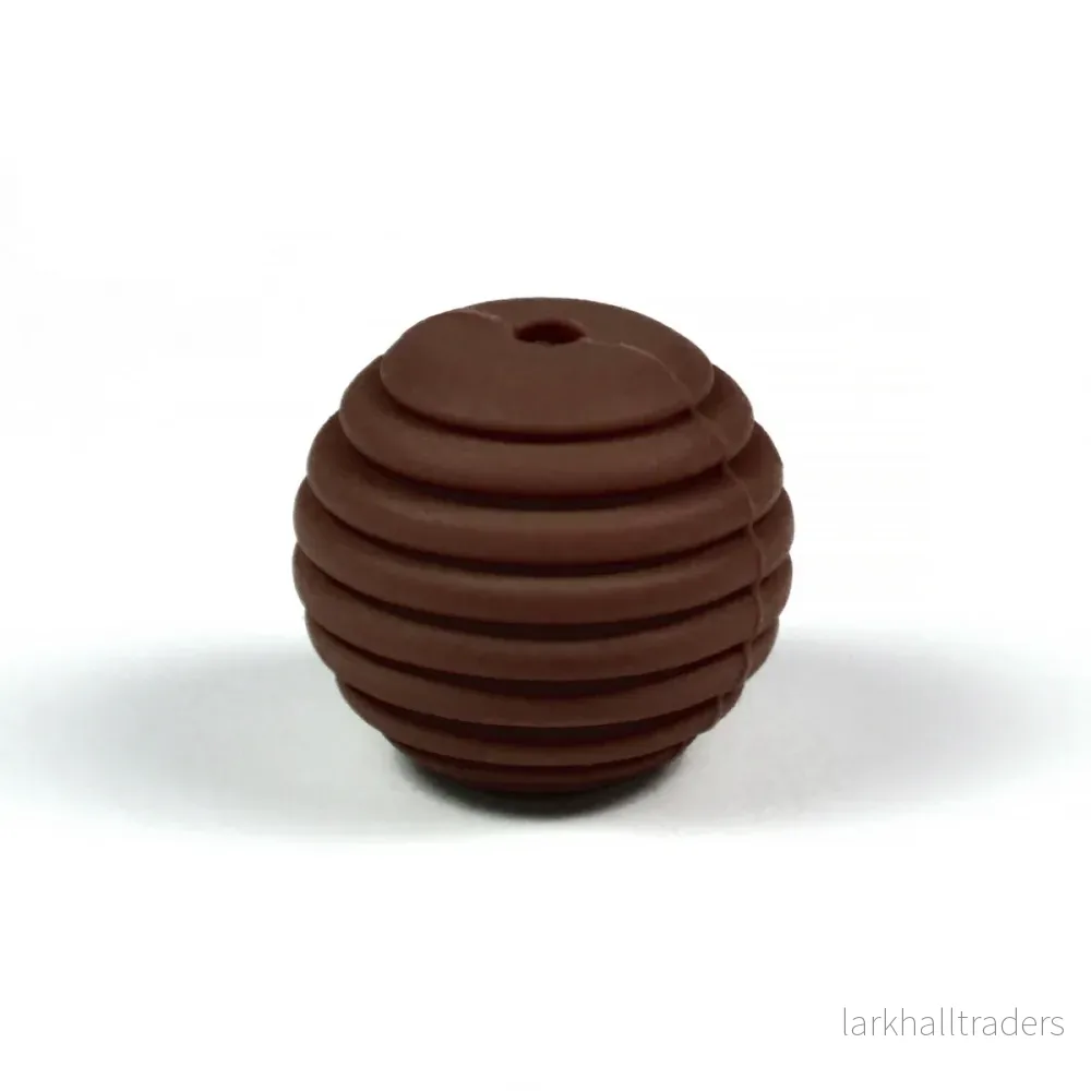 Räfflad silikonpärla, chokladbrun, 15mm