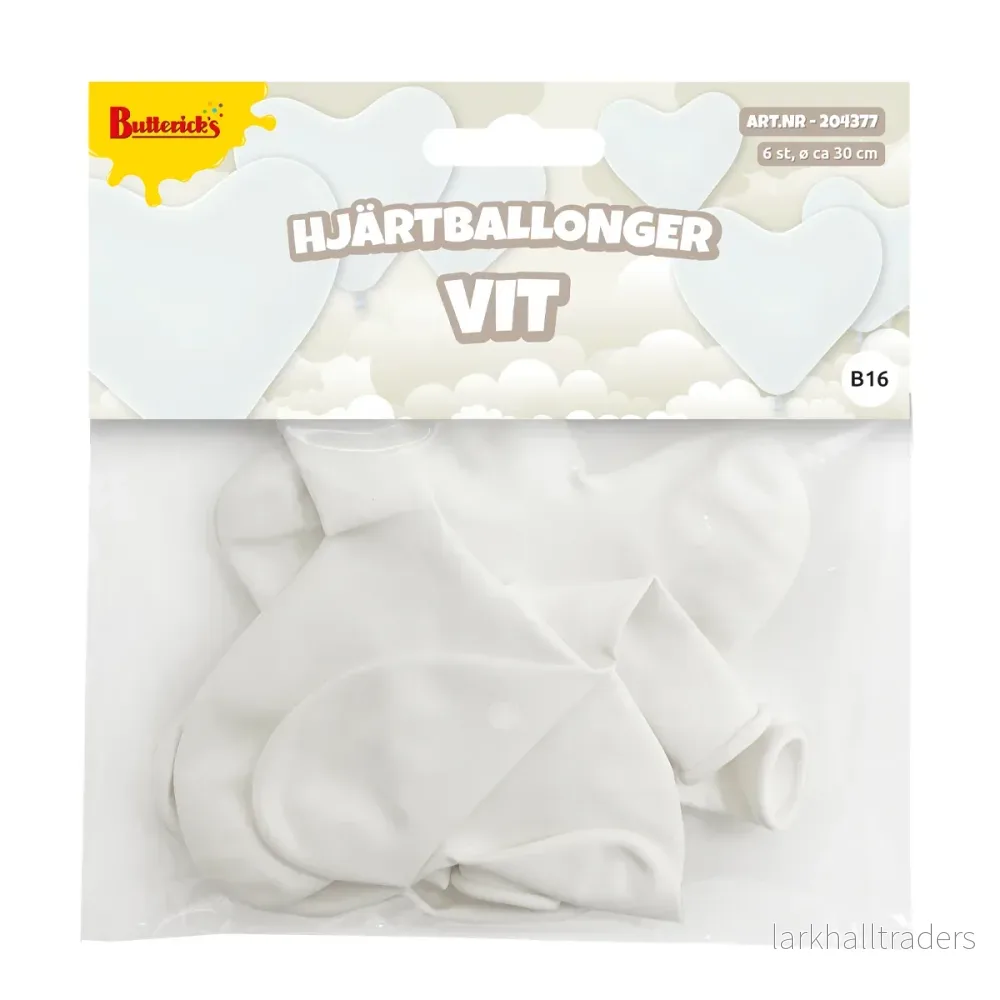 Ballonger, hjärta vit 6 st - Bild 2
