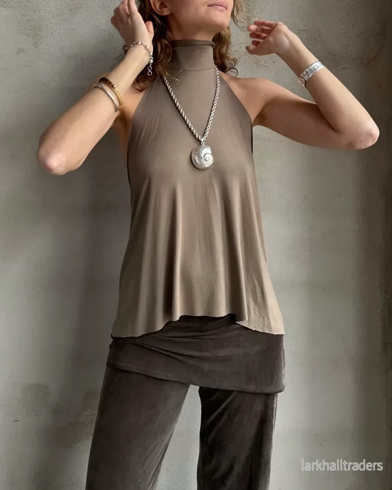 Halterneck Jersey Topp Khaki