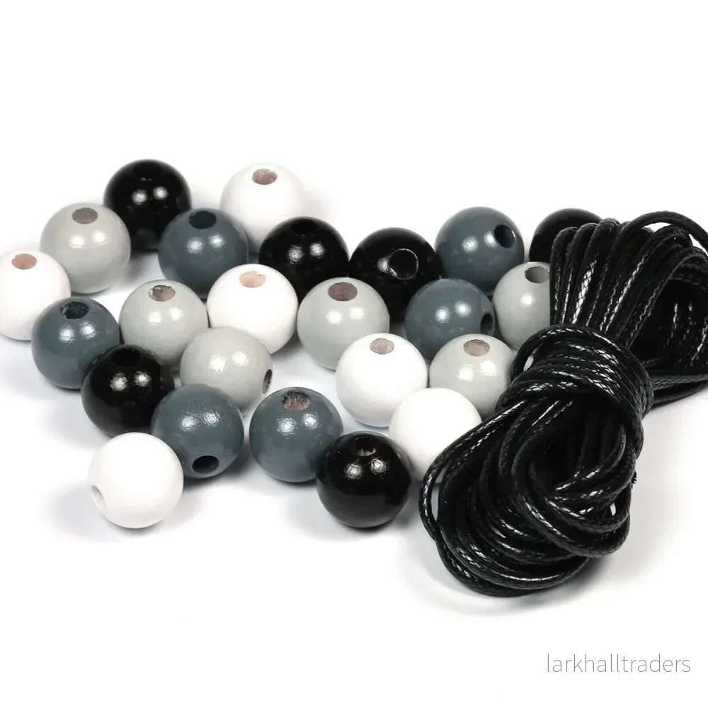 Pysselset med träpärlor, 12mm, grå-mix