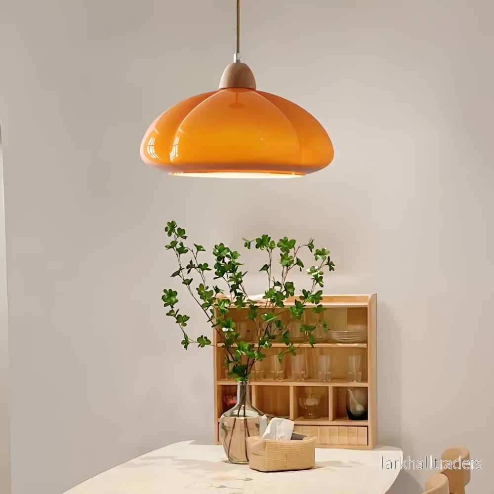 PumpaLuxe – Retro Pendellampa i Glas och Trä med Nordisk Charm - Bild 2