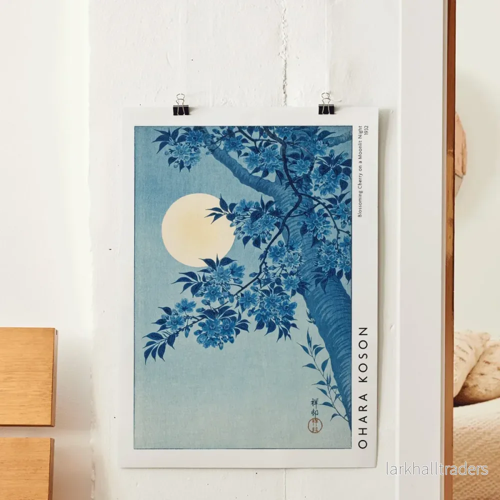 Blommande körsbär i månsken Poster