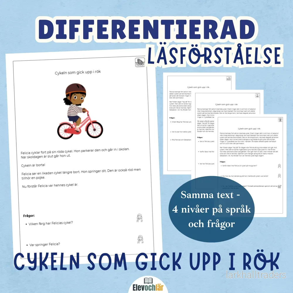Differentierad läsförståelse – ”Cykeln som gick upp i rök”, samma berättelse i fyra olika nivåer Differentierad läsförståelse – ”Cykeln som gick upp i rök”, samma berättelse i fyra olika nivåer