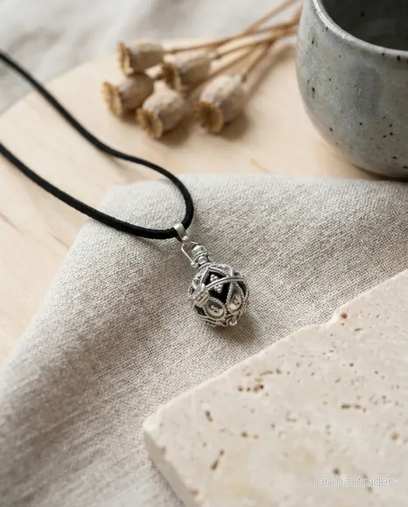 Halsband med änglaklocka i 925 silver – mörk design, 16 mm - Bild 3