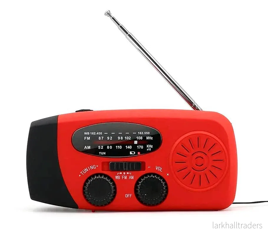 Nödradio FM/AM med inbyggda solceller, ficklampa, powerbank och vev - Bild 2