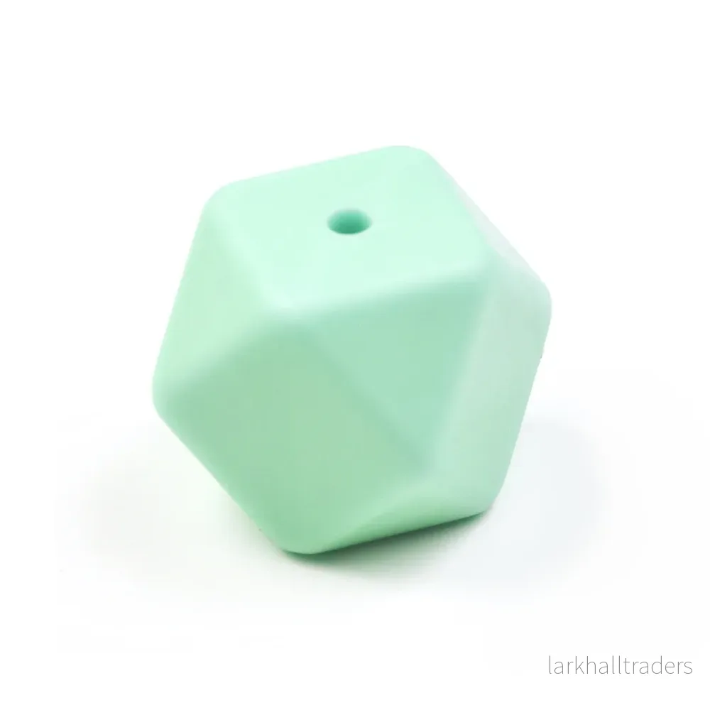 Kantig silikonpärla, mint, 14mm