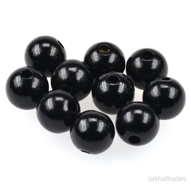 Träpärlor, 12mm, svart, 35st