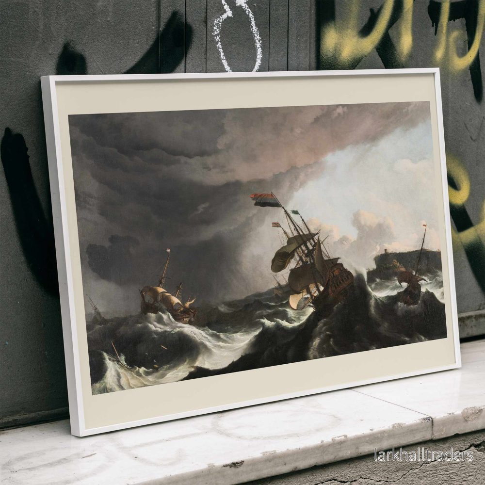 Krigsskepp i en våldsam storm Poster Krigsskepp i en våldsam storm Poster