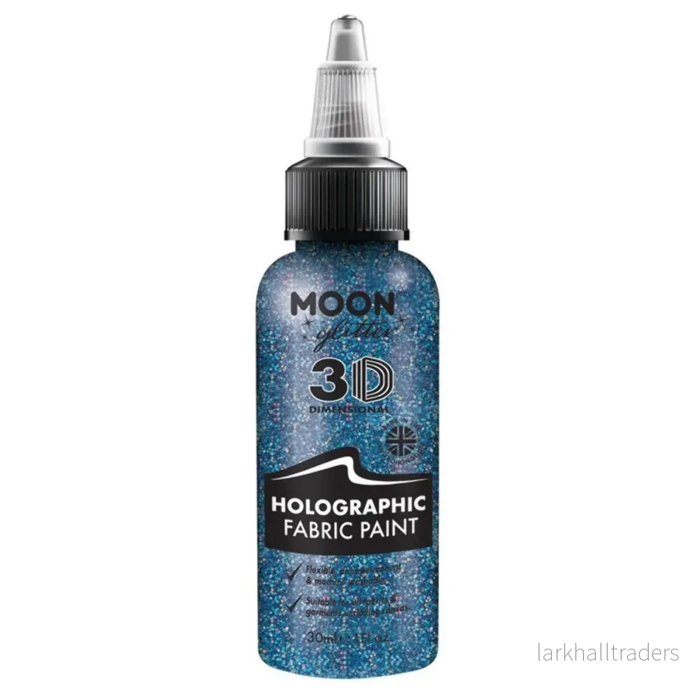 Moon Glitter Holographic Glitter Fabric Paint, blue 30 ml