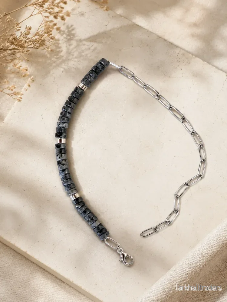 Obsidian Kedjearmband – Silver Rostfritt stål och Natursten