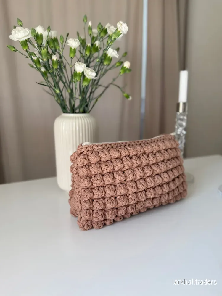 Virkad beige Bubbliga Necessär, persikobeige - Stor storlek