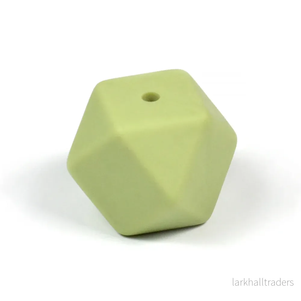 Kantig silikonpärla, pistagegrön, 14mm