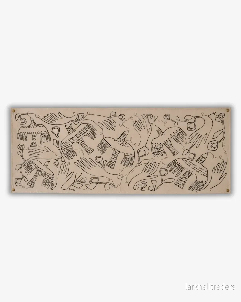 Carried Together – Original Handmålad Textilkonstverk, 55 × 136 cm