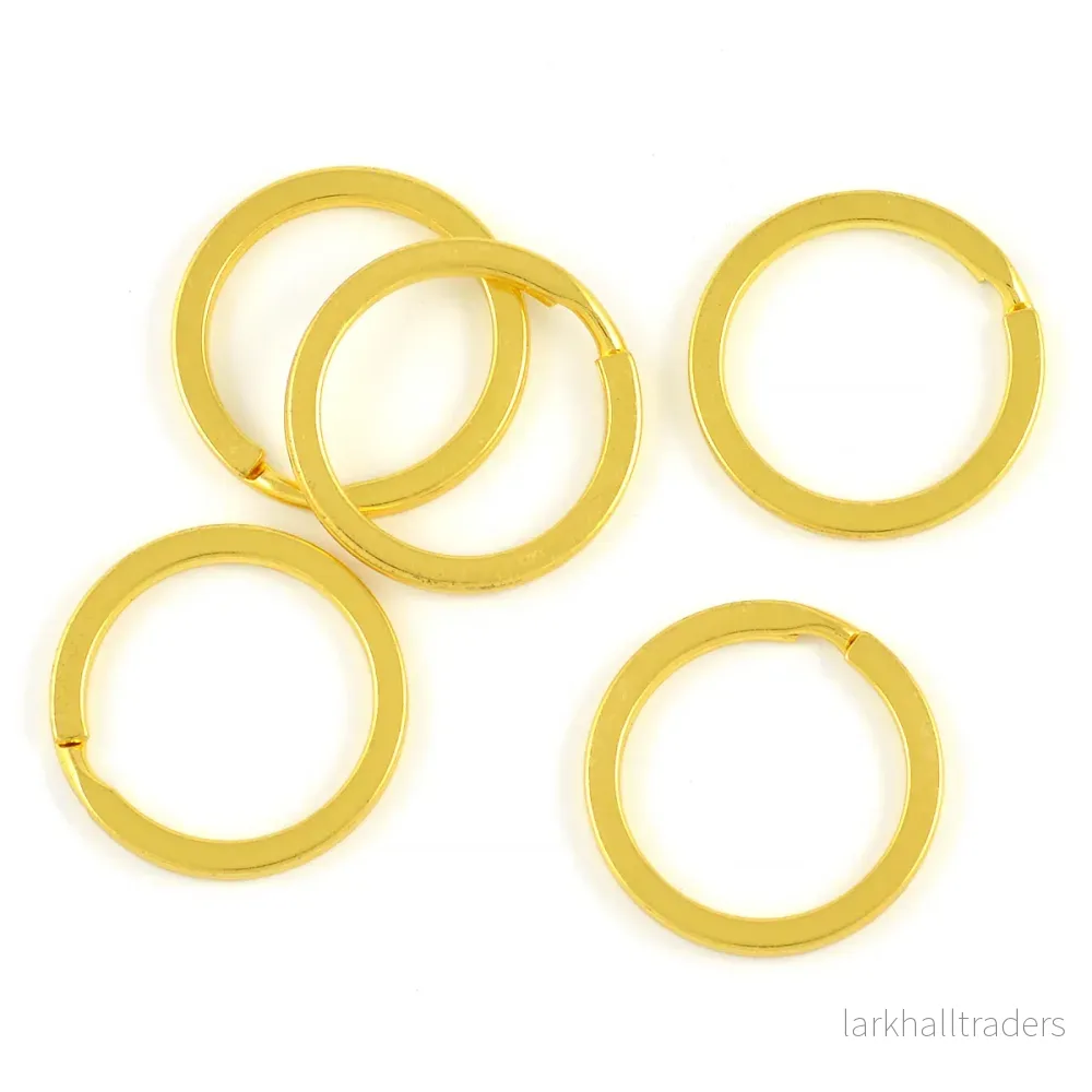 Platta nyckelringar, guld, 25mm, 5st