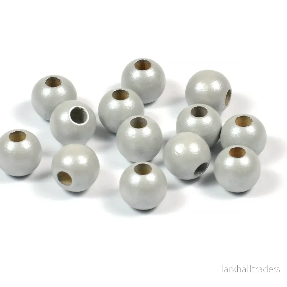 Träpärlor, 8mm, shiny-ljusgrå, 60st Träpärlor, 8mm, shiny-ljusgrå, 60st