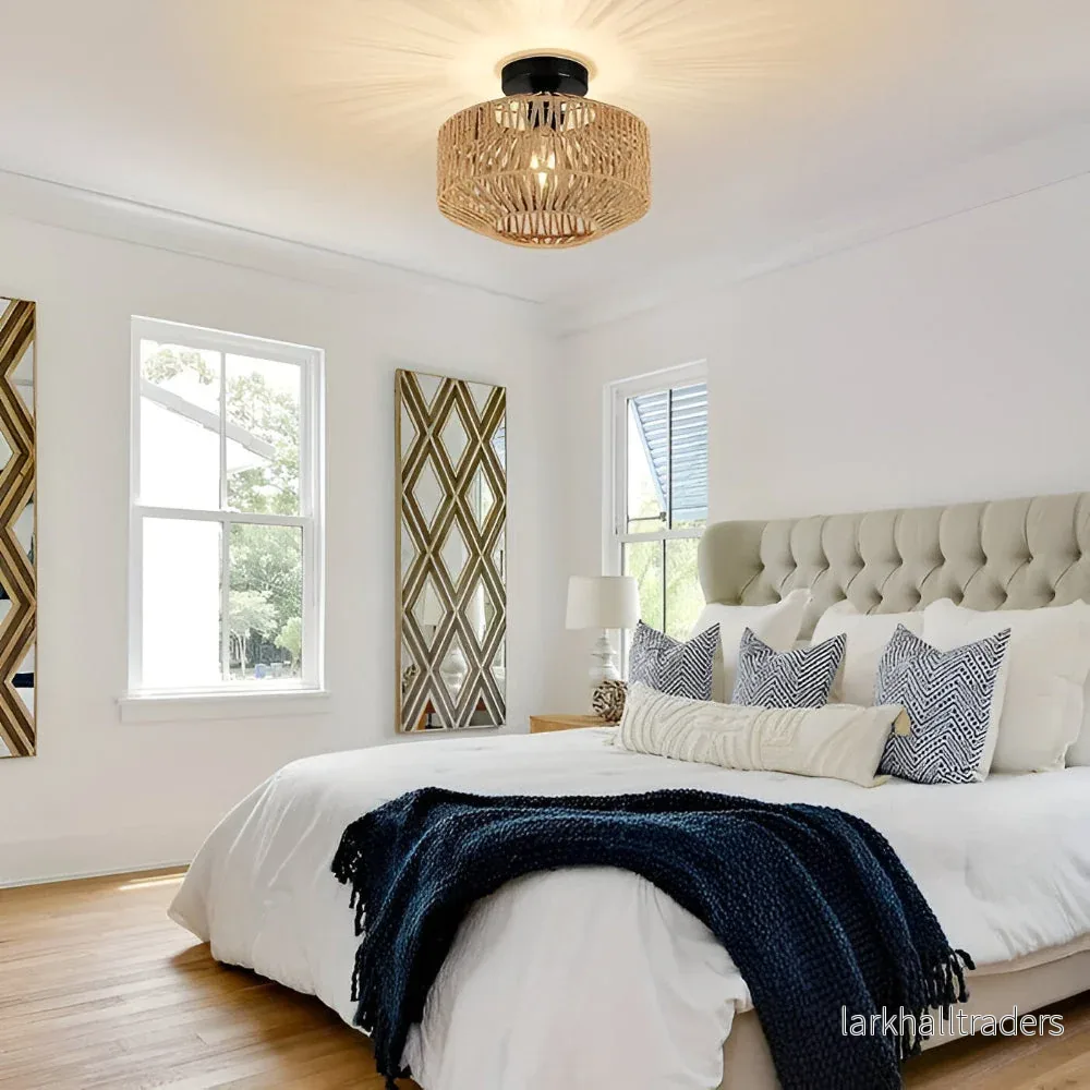 Solvane – Handgjord Rattan Taklampa i Bohemisk Stil - Bild 2