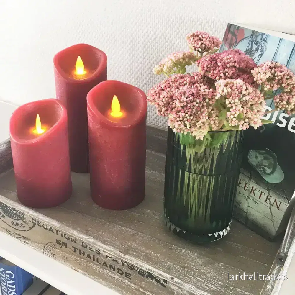 LED Blockljus med Fjärrkontroll - Uppladdningsbara - 3 Stycken - 12/15/17 cm - med 3D-flamma - Bild 2