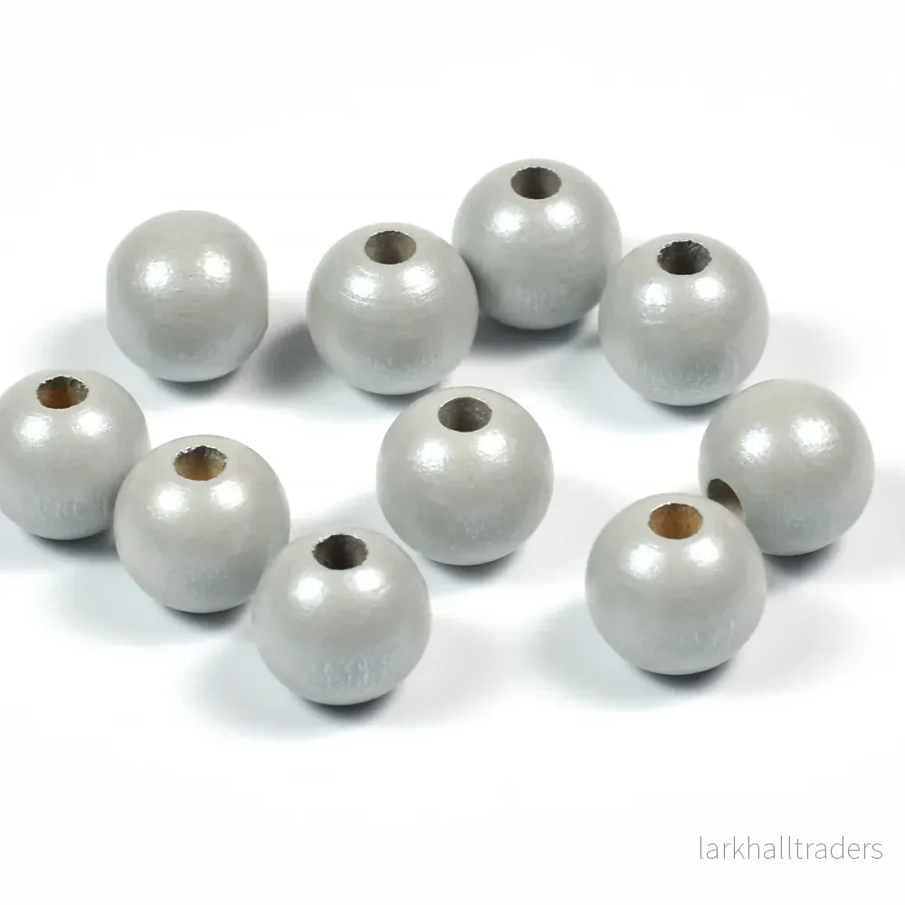 Träpärlor, 10mm, shiny-ljusgrå, 50st