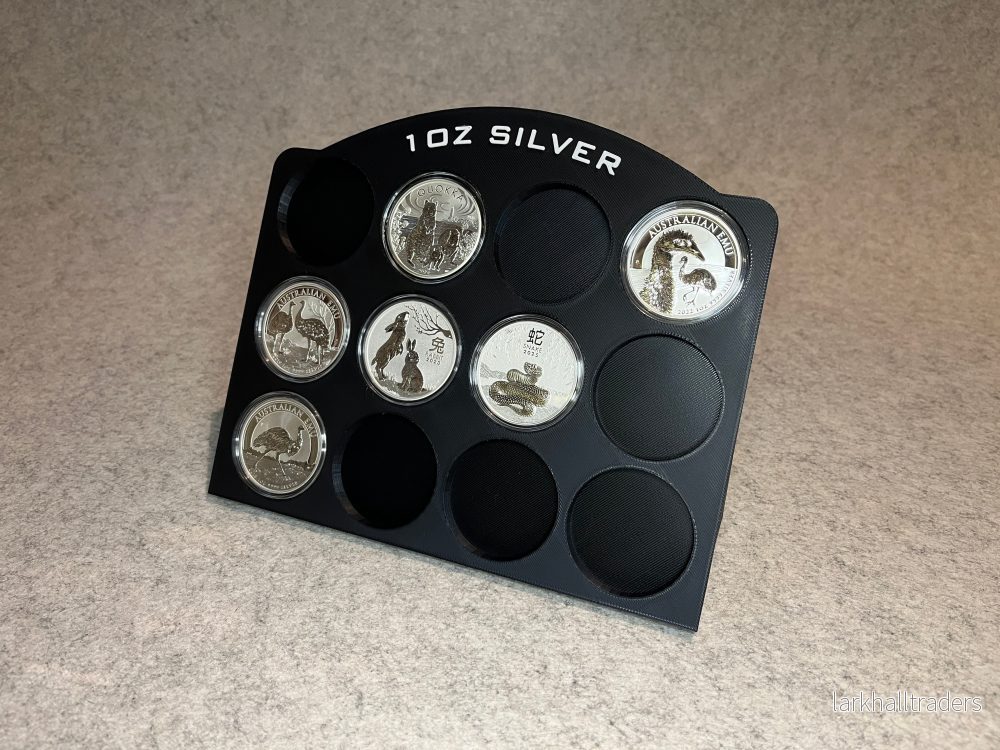 Displayställ för 12 st 1 oz silvermynt – universellt Displayställ för 12 st 1 oz silvermynt – universellt