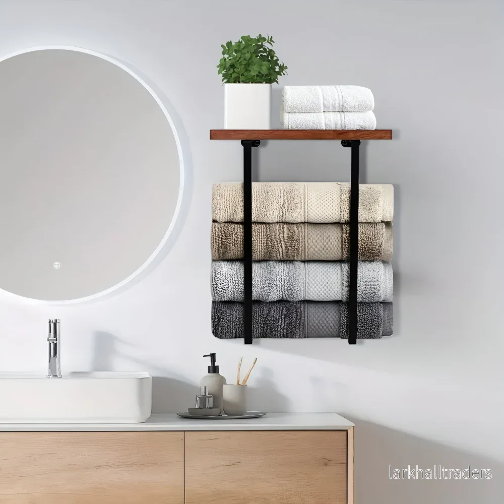 WoodRail Duo – Elegant Väggmonterad Dubbel Handdukshållare i Trä & Metall - Bild 3