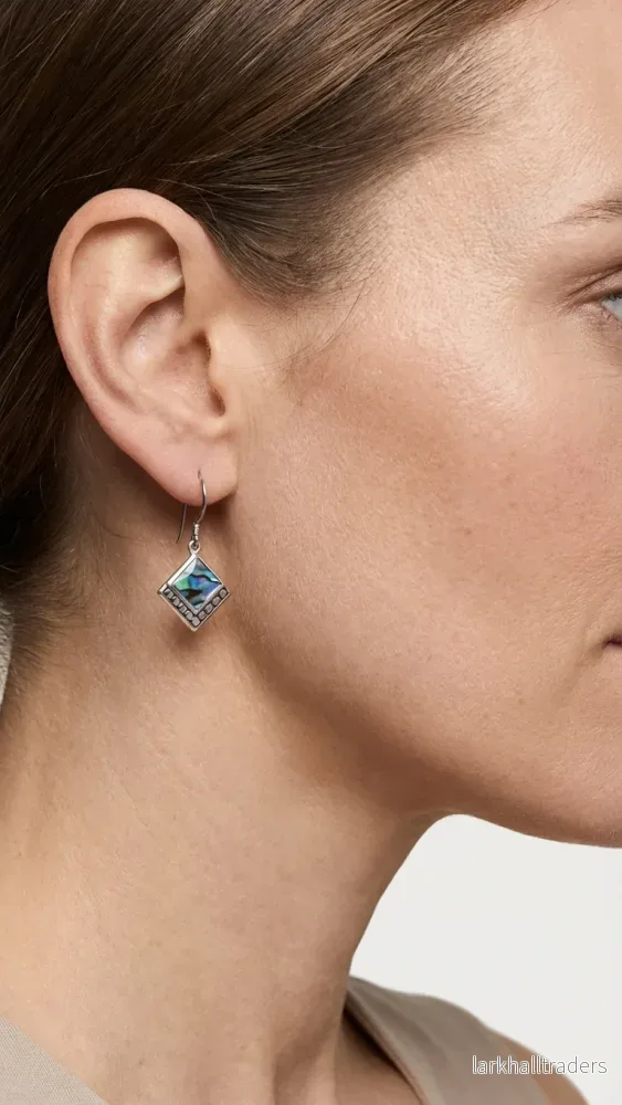 Örhängen i 925 silver med abalonskal – fyrkantig design - Bild 3