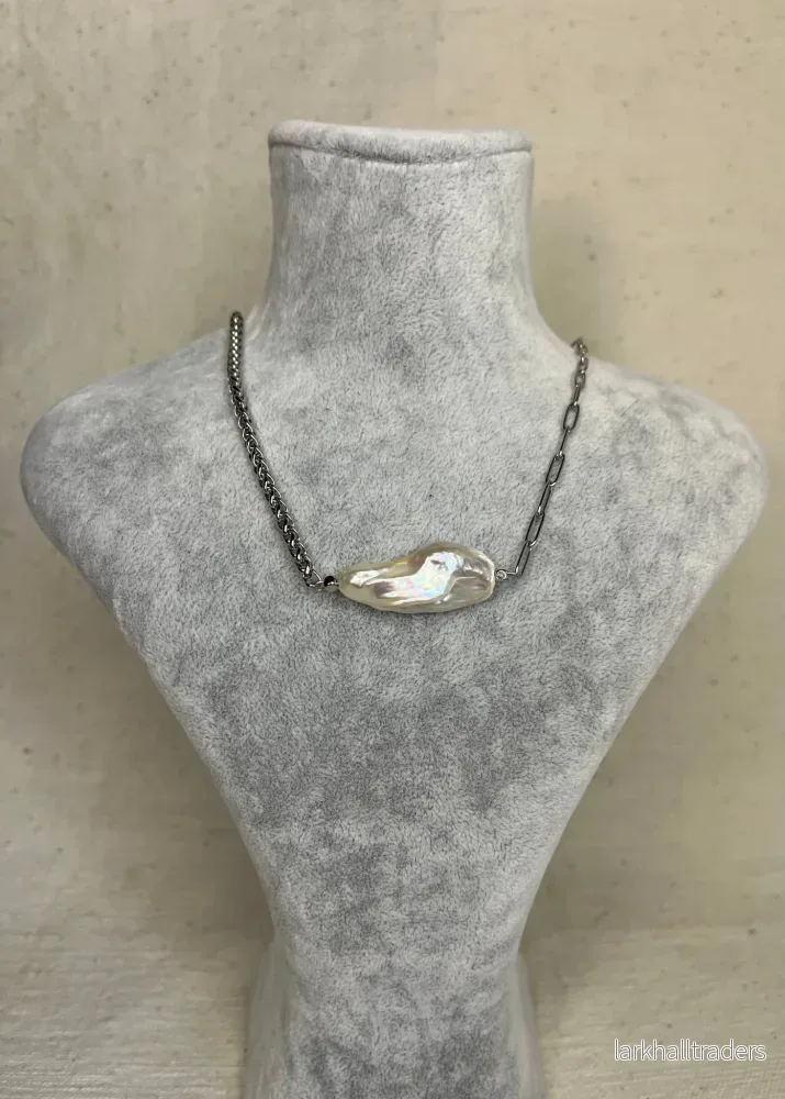 Naturligt Pärl Statement Halsband – Silver - Bild 3