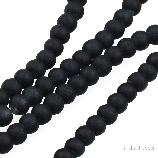 Frostade glaspärlor, svart, 4mm Frostade glaspärlor, svart, 4mm