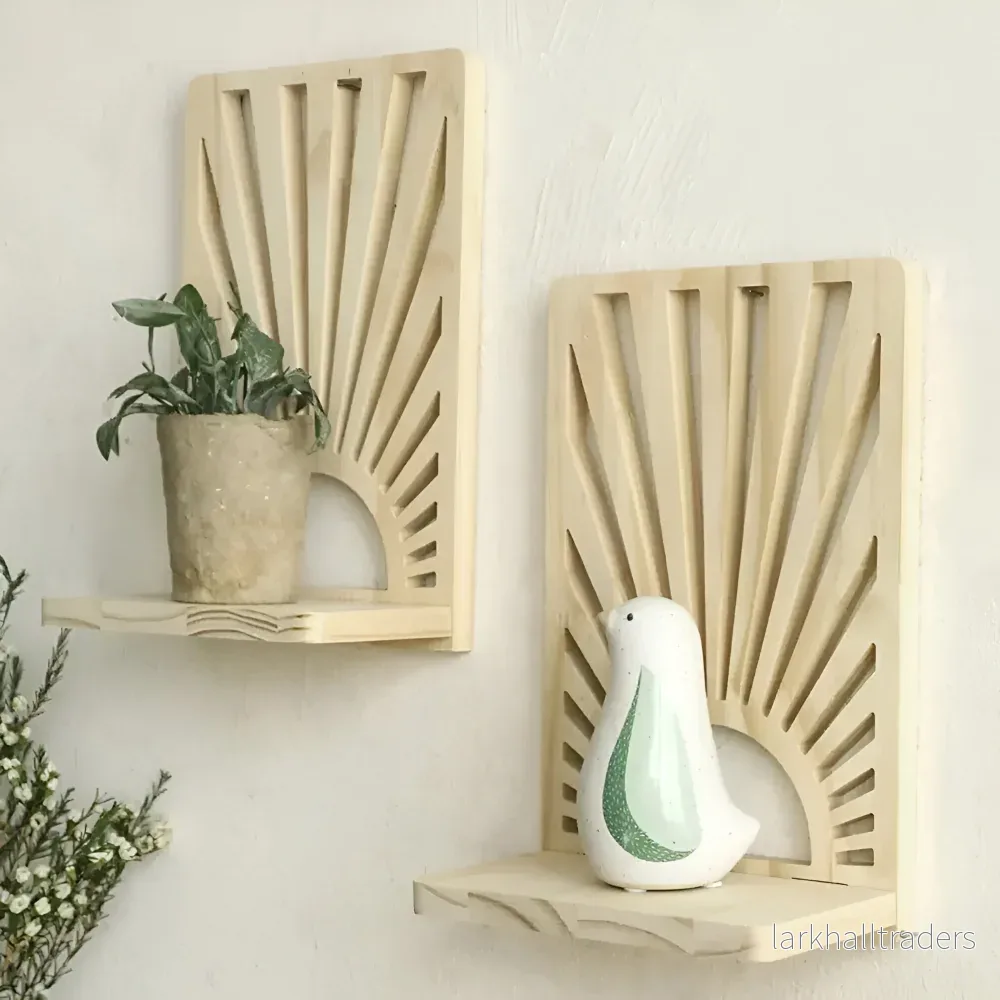 SunBeam Shelf – Boho Solstråleformad Trähylla för Växter & Dekor - Bild 3