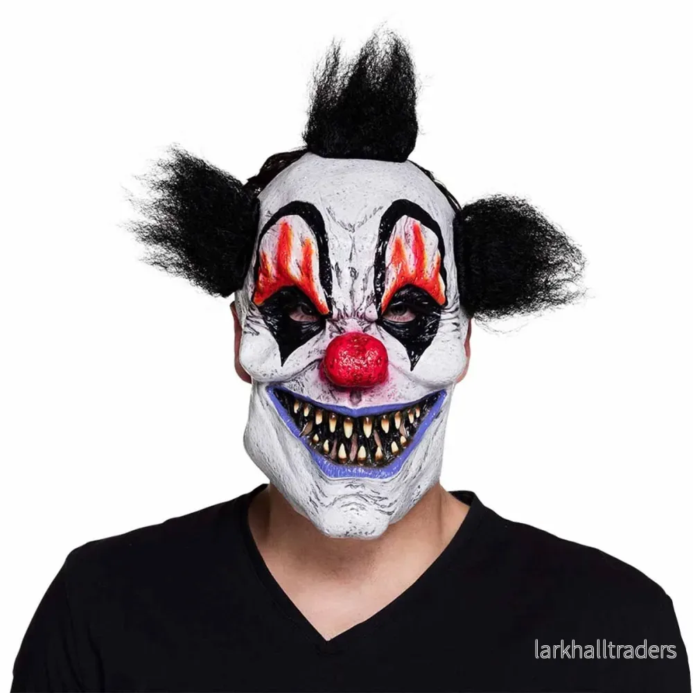 Latexmask, clown läskig svart hår Latexmask, clown läskig svart hår