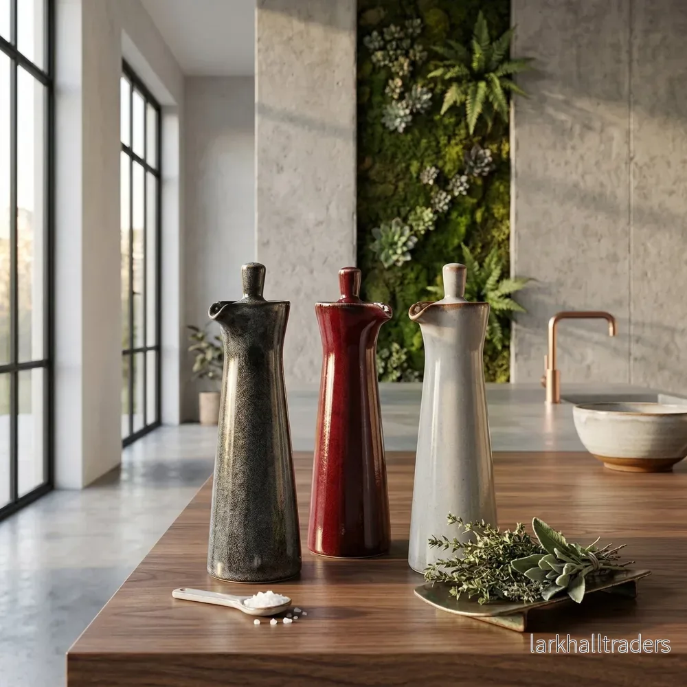 Keramisk olje- och vinägerflaska med reaktiv glasyr Keramisk olje- och vinägerflaska med reaktiv glasyr